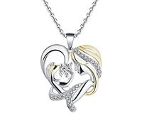 LMRJHAZ Collier 14K avec pendentif, collier avec un cœur de diamant mère tenant l'enfant Rolo Collier Pendentif