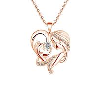 LMRJHAZ Collier 14K avec pendentif, collier avec un cœur de diamant mère tenant l'enfant Rolo Collier Pendentif