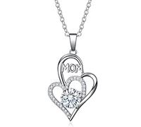 LMRJHAZ Collier en or 14 carats pour femmes, collier pendentif coeur Moisanite Mom Double avec zircone cubique Rolo Collier hypoallergénique