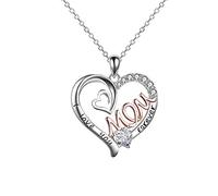 LMRJHAZ Collier pendentif 14K pour femmes, Collier de coeur mère Moissanite avec zircone cubique gravée je t'aime pour toujours