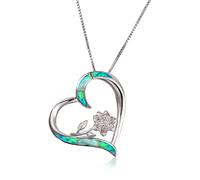 LMRJHAZ Colliers d'opale bleu blanc de fleur de coeur pour femmes bijoux de mariage // Collier rose fabriqué en Chine