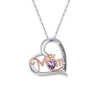 LMRJHAZ Colliers en or blanc 18K pour femmes, collier de coeur Mom I Love You Crown Natural Stone 4 mm Rolo Vintage Pendant Collier