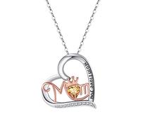 LMRJHAZ Colliers en or blanc 18K pour femmes, collier de coeur Mom I Love You Crown Natural Stone 4 mm Rolo Vintage Pendant Collier