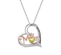 LMRJHAZ Colliers en or blanc 18K pour femmes, collier de coeur Mom I Love You Crown Natural Stone 4 mm Rolo Vintage Pendant Collier