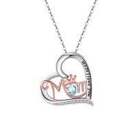 LMRJHAZ Colliers en or blanc 18K pour femmes, collier de coeur Mom I Love You Crown Natural Stone 4 mm Rolo Vintage Pendant Collier