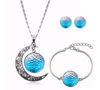 LMRJHAZ Colliers Longs à Pendentif pour Femmes, Art d'œuf de Dragon Bleu Clair, Bracelet de Lune Rotatif, Boucles d'oreilles, Collier européen et américain, Bijoux Pendentif en Cristal, chaîne