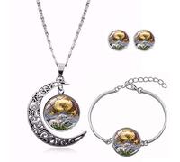LMRJHAZ Colliers Longs à Pendentif pour Femmes, personnalité Horreur Dragon Animal, Bracelet de Lune Rotatif, Boucles d'oreilles, Collier européen et américain, Bijoux Pendentif en Cristal,
