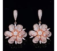 LMRJHAZ Couleur de rose géométrique micro pave Cubic Zirconia Pierres pende les boucles d'oreilles de fleur de chute 925 bijoux