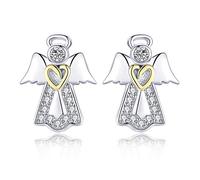 LMRJHAZ CZ Angel Stud Boes d'oreilles pour Femmes 925 Argent Sterling cubique zirconie Petit Mignon Cristal de Coeur de Coeur