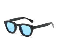 LMRJHAZ Lunettes de soleil ovales 2025 pour femmes, rivets, nuances UV400, vintage, rondes, grises, léopard, bleu/noir, Taille unique