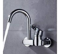 LMRJHAZ Mont à Montage Mural robinets de Cuisine, cuivre pour lavabo à lavabo de Cuisine, Rotatif Chaud et Froid, Chrome Commercial b