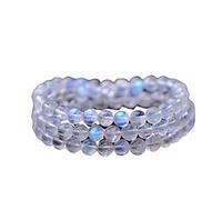 LMRJHAZ Natural Moonstone Blue Light Crystal 3 Laps Clear Round Perles Femme Bracelet 6 mm aaaaa