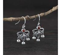 LMRJHAZ Pour la goutte d'oreille de style chinois S925 Vintage Thai Women Beads Boucles d'oreilles Butterfly Tassel Southern Red Agate Lapis