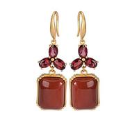 LMRJHAZ Pour les femmes, les gouttes d'oreilles de style chinois sont plaquées naturelles de la personnalité de la personnalité de l'agate rouge du sud
