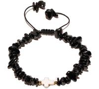 LMRJHAZ Reiki Black Tourmalin Chips Bouded Bracelets Protection Cross Charms Bracelets for Women and Men Bonne chance Prière