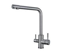 LMRJHAZ Robinet de cuisine à 3 voies, robinet d'évier de cuisine 3 voies pivotant en acier inoxydable double poignée 3 voies gris-gris