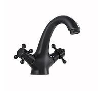 LMRJHAZ Robinet de lavabo de salle de bain en laiton antique avec poignées doubles conception de trous simples compatibles avec la finition noire du balcon.