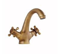 LMRJHAZ Robinet de lavabo de salle de bain en laiton antique avec poignées doubles conception de trous simples compatibles avec la finition noire du balcon.