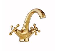 LMRJHAZ Robinet de lavabo de salle de bain en laiton antique avec poignées doubles conception de trous simples compatibles avec la finition noire du balcon.