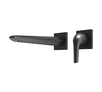 LMRJHAZ Robinet de salle de bain mural moderne mélangeur de bassin en laiton à handle robinet de zirconium brossé finition en or 2 trous pour évier à toilettes (gris brossé)