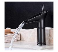LMRJHAZ Robinet d'évier de salle de bain en cascade noire vintage avec poignée à levier unique Tap de mixage de comptoir grand pour le bassin pour la conception traditionnelle des toilettes (31 cm