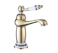 LMRJHAZ Robinet d'évier de salle de bain en cuivre en or rose avec un papa de bassin en céramique à plaque d'or de luxe chaude et froide