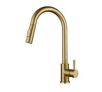 LMRJHAZ Robinets de cuisine Sortez de la cuisine mélangeur robinet pivotant en acier inoxydable et à l'eau froide évier de cuisine robinet-noir + or brossé