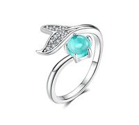 LMRJHAZ Sirène Anneau 925 Silver Silver Blue Ocean Stone Fish Rings Fomen Femmes Open Ajustement