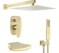 LMRJHAZ Système de mitigeur de douche mural en laiton avec robinets cascade de 25,4 à 30,5 cm, système de douche à 3 fonctions avec pommeau de douche à main et tuyau de douche pour salle de bain