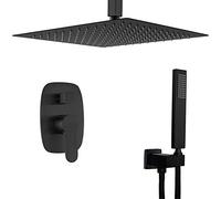LMRJHAZ Système de robinet de douche carré monté au plafond de 25,4 à 30,5 cm avec pommeau de douche à main et bec cascade avec kit mitigeur de douche, doré, 25,4 cm