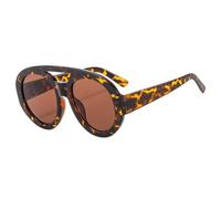 LMRJHAZ Vintage Double Bridges Femmes Lunettes de soleil rondes Mode Motif dégradé Nuances UV400 Hommes Tendance Punk Lunettes de soleil, léopard, Taille unique