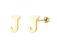 LMRJHAZM 18g Tiny Boucles de goujon initiales pour femmes filles 925 argent sterling 14k plaqués or hypoallergénique mignon petit alphabet lettre cartilage tragus 3 mm bille à billes perçage oreille