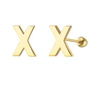 LMRJHAZM 18g Tiny Boucles de goujon initiales pour femmes filles 925 argent sterling 14k plaqués or hypoallergénique mignon petit alphabet lettre cartilage tragus 3 mm bille à billes perçage oreille
