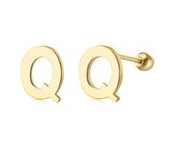 LMRJHAZM 18g Tiny Boucles de goujon initiales pour femmes filles 925 argent sterling 14k plaqués or hypoallergénique mignon petit alphabet lettre cartilage tragus 3 mm bille à billes perçage oreille