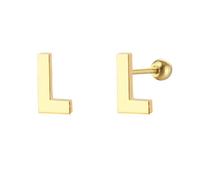 LMRJHAZM 18g Tiny Boucles de goujon initiales pour femmes filles 925 argent sterling 14k plaqués or hypoallergénique mignon petit alphabet lettre cartilage tragus 3 mm bille à billes perçage oreille