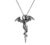 LMRJHAZM 925 Collier d'épée de dragon argenté sterling pour hommes, collier de katana pendentif épée