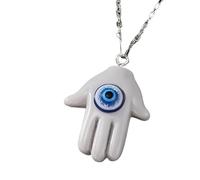 LMRJHAZM 925 Collier Hamsa en argent sterling pour les femmes et les hommes, Collier à main de Hamsa Multicolor Evil Eye Turkey Lucky Blue Eye Fatima Hand Clavicle Chain, Mano de Fatima Con Ojo Turco