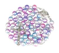 LMRJHAZM Accessoire Collier Chapelet Religieux pour Femmes - Pendentif Croix chrétienne Marie jésus chaînes de Perles Longues de 8 mm, Collier de Croix de Perles Chapelet de Perles