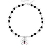 LMRJHAZM Accessoires Collier en Argent Sterling 925 pour Hommes et Femmes, Collier de Perles de Charmes de Super-héros d'halloween, Colliers en Cristal Rouge Noir Punk Rock Gothique Animal Ras du