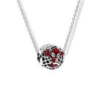 LMRJHAZM Accessoires Collier en Argent Sterling 925 pour Hommes et Femmes, Collier de Perles de Charmes de Super-héros d'halloween, Colliers en Cristal Rouge Noir Punk Rock Gothique Animal Ras du