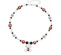 LMRJHAZM Accessoires Collier en Argent Sterling 925 pour Hommes et Femmes, Collier de Perles de Charmes de Super-héros d'halloween, Colliers en Cristal Rouge Noir Punk Rock Gothique Animal Ras du