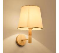 LMRJHAZM Applexion Murale légère, Application Murale Moderne Blanche Nordic rétro Lampe Murale en Bois avec Une Nuance de Tissu cylindrique, Simple de Lecture de Chevet Vintage Lumière E27 Mid