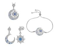 LMRJHAZM Bijoux 2PCS Jewellery Ensemble pour les femmes et les filles -S925 Stars de la mode et lunes Collier de pendentif cristallin