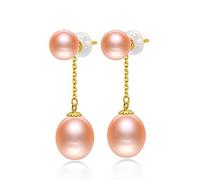 LMRJHAZM Boucles d'oreilles 18K Drop 7 à 8 mm Perle d'eau douce avec des boucles d'oreilles de perle de déchirure d'environ 9 mm pour les femmes cadeaux