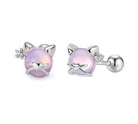 LMRJHAZM Boucles d'oreilles de chat charmant coeur 925 argent sterling cz minuscule chaton animal boucles d'oreilles pour femmes hypoallergéniques mignons rond rose rose lunstone cartilage
