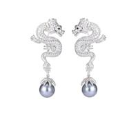 LMRJHAZM Boucles d'oreilles zodiaques de l'année de dragon avec perle et zircon incrusté de conception créative personnalisée