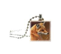 LMRJHAZM Collier de Renard en Argent Sterling 925 pour Femmes et Hommes, Pendentif de Peinture de Renard en Cristal, Collier de chaîne à Billes, Collier Initial en Or Fox Girl, Bijoux de Renard pour