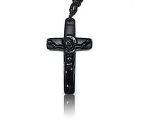 LMRJHAZM Collier Pendentif en Obsidienne Naturelle Croix du Christ, Bijoux de Style européen, Pendentif en Croix avec chaîne Porte-Bonheur pour Hommes et Femmes
