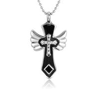 LMRJHAZM Collier pour Femmes/Hommes, pendentifs d'urne en Croix, Bijoux de Cendres de Chien, Pendentif argenté/Noir de crémation, chaîne perlée, Colliers de Cendres, Cadeau