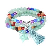 LMRJHAZM Cristal d'améthyste en Pierre Naturelle pour Femmes - 108 Perles Bracelet de Brin d'aventurine Verte, Collier de Chakra avec pavillon à Gland